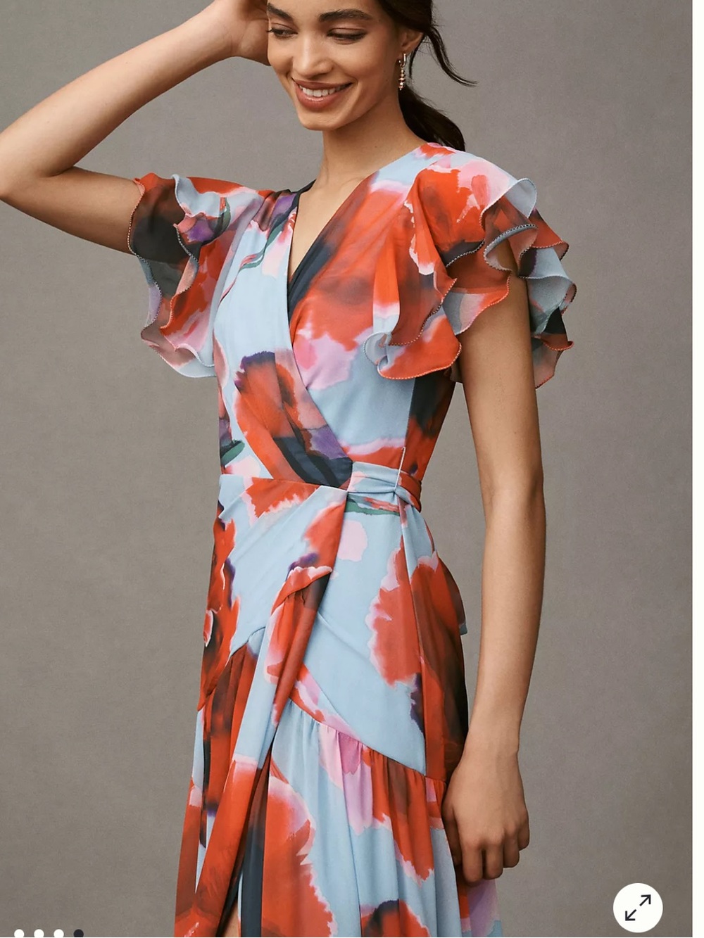 Hutch Anthropologie Zola Flutter-Sleeve Wrap Maxi Dress Size MP - Picture 4 of 13